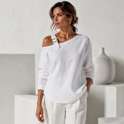 💖Asymmetric Off-Shoulder, Bold & Chic – Women's Long Sleeve Asymmetric Off-Shoulder Top ✨