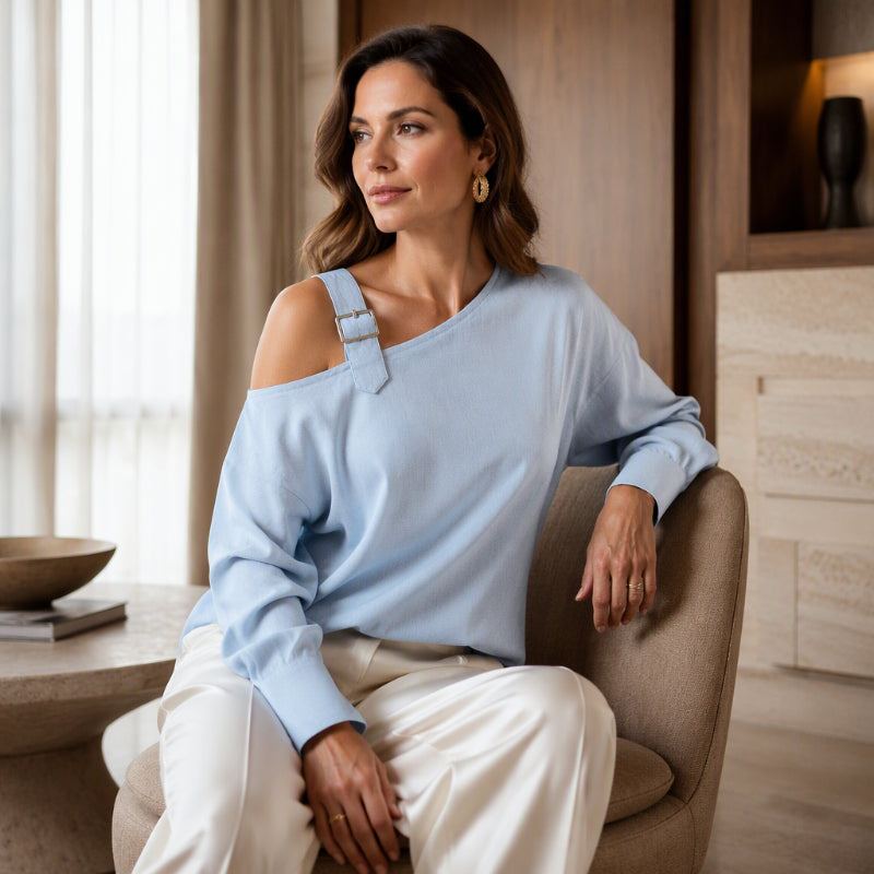 💖Asymmetric Off-Shoulder, Bold & Chic – Women's Long Sleeve Asymmetric Off-Shoulder Top ✨