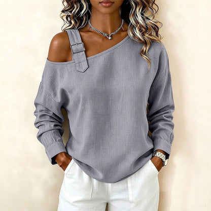 💖Asymmetric Off-Shoulder, Bold & Chic – Women's Long Sleeve Asymmetric Off-Shoulder Top ✨
