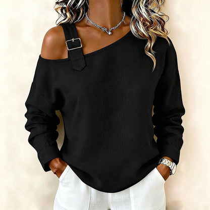 💖Asymmetric Off-Shoulder, Bold & Chic – Women's Long Sleeve Asymmetric Off-Shoulder Top ✨