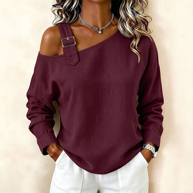 💖Asymmetric Off-Shoulder, Bold & Chic – Women's Long Sleeve Asymmetric Off-Shoulder Top ✨