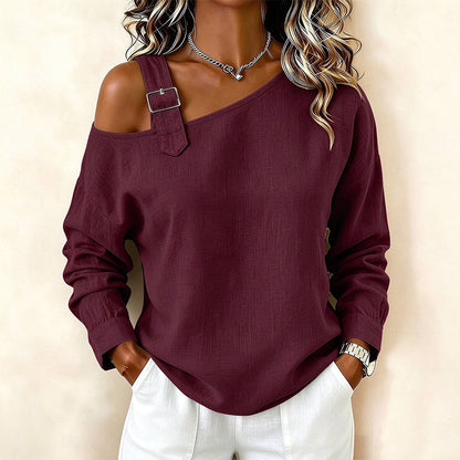 💖Asymmetric Off-Shoulder, Bold & Chic – Women's Long Sleeve Asymmetric Off-Shoulder Top ✨